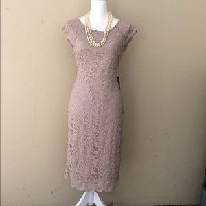 Formal tan lace dress with gold sparkle